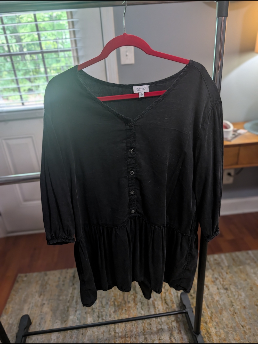 True Craft Black Button-Front Peplum Tunic/Mini Dress Small